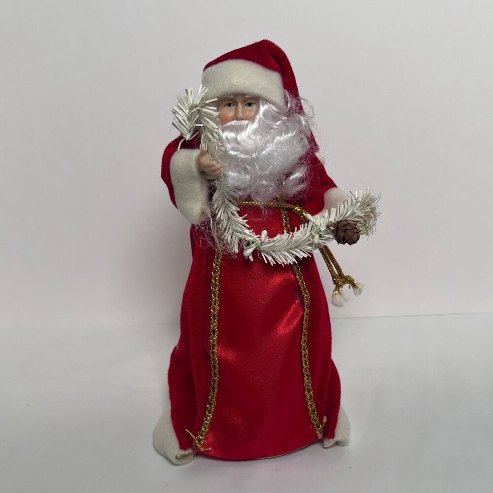 Vintage Christmas Santa Claus Tree Topper 9" Red Velvet‎ Robe Saint Nick Holiday